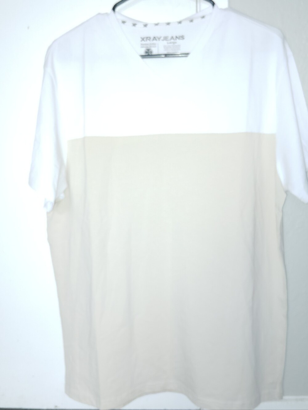 XRAY Jeans Men's Colorblock V-Neck T-Shirt White Beige Size L NWOT